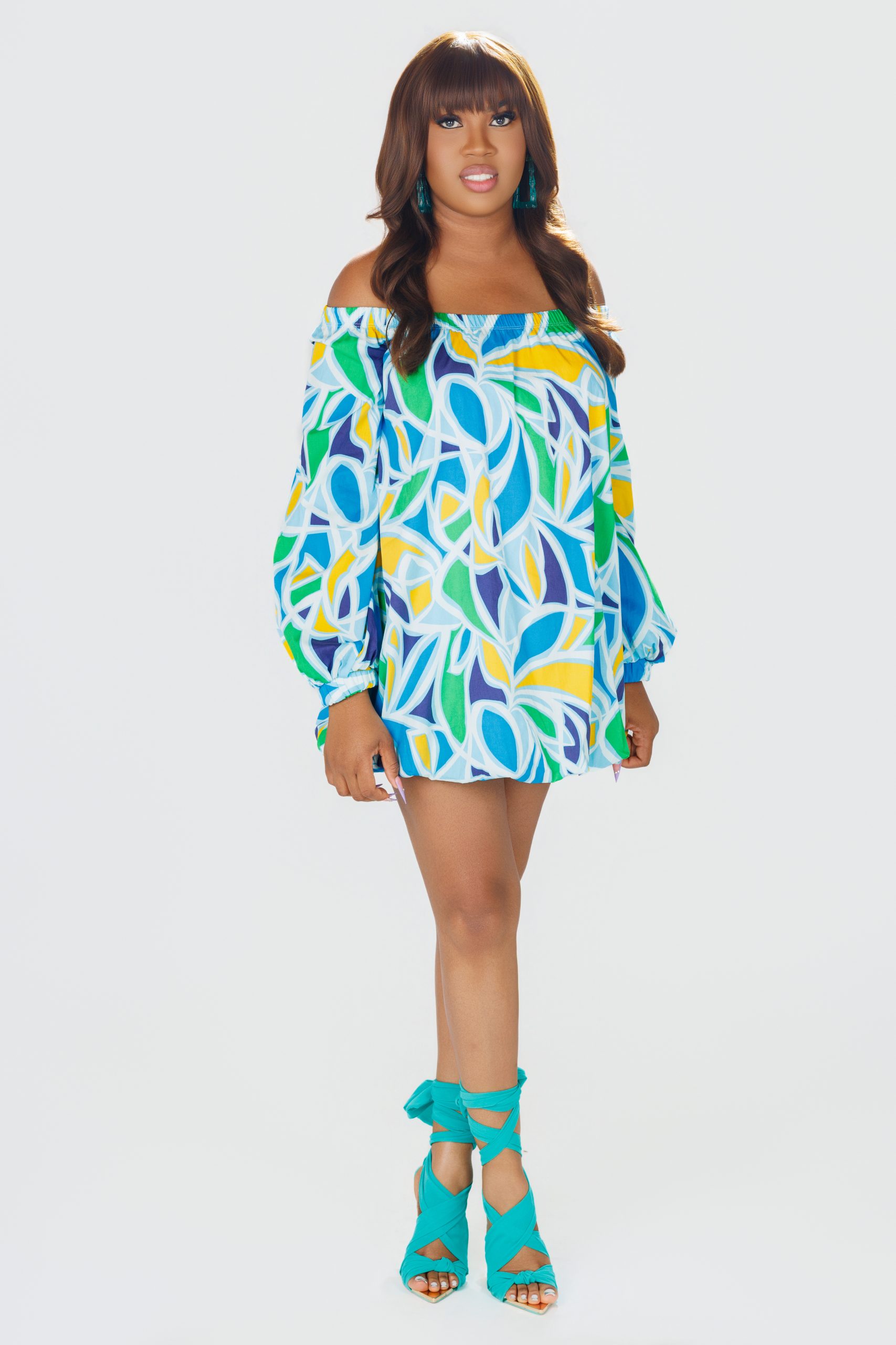 Tropical Off Shoulder Bubble Dress