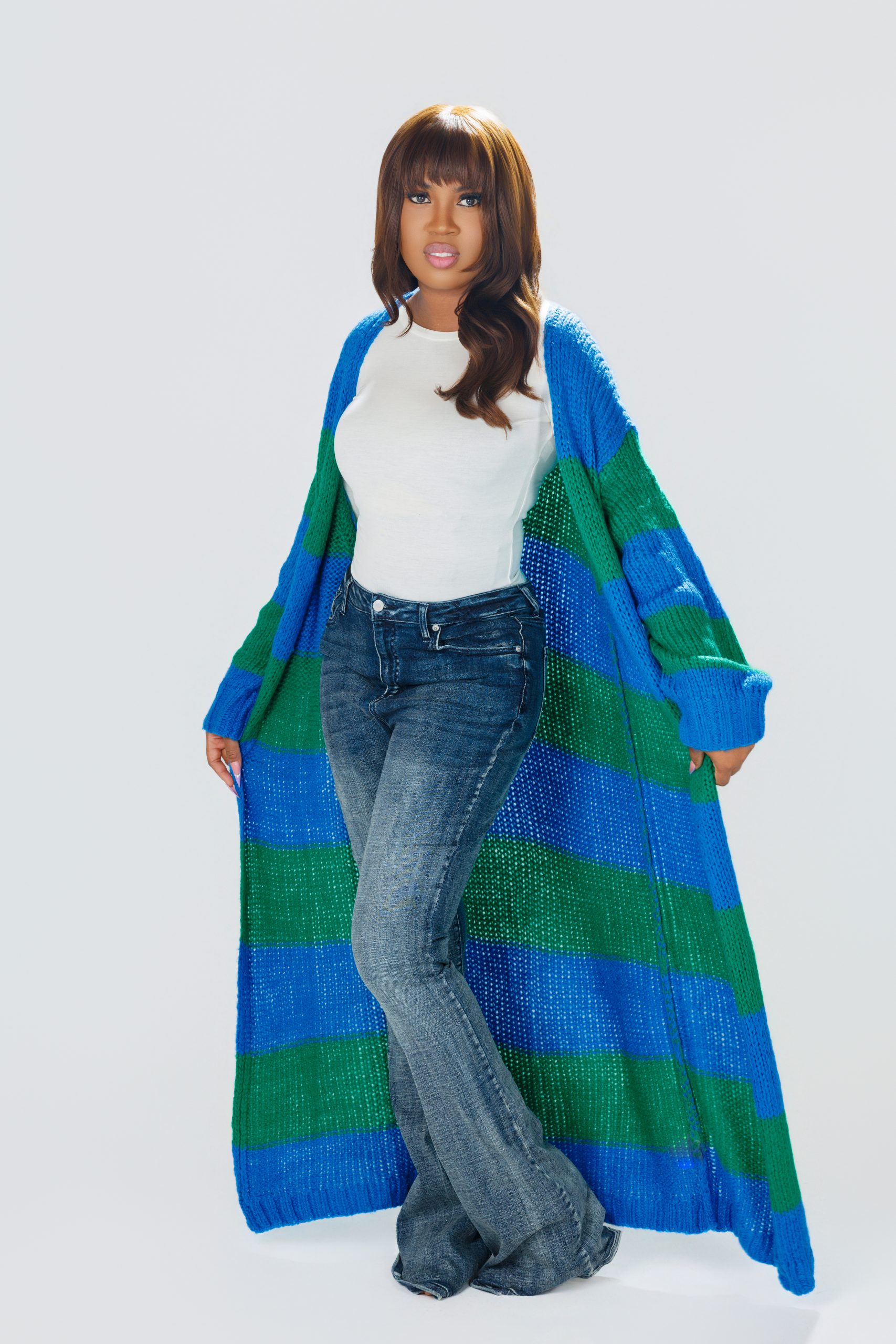 Striped Color Block Chunky Knit Sweater Cardigan