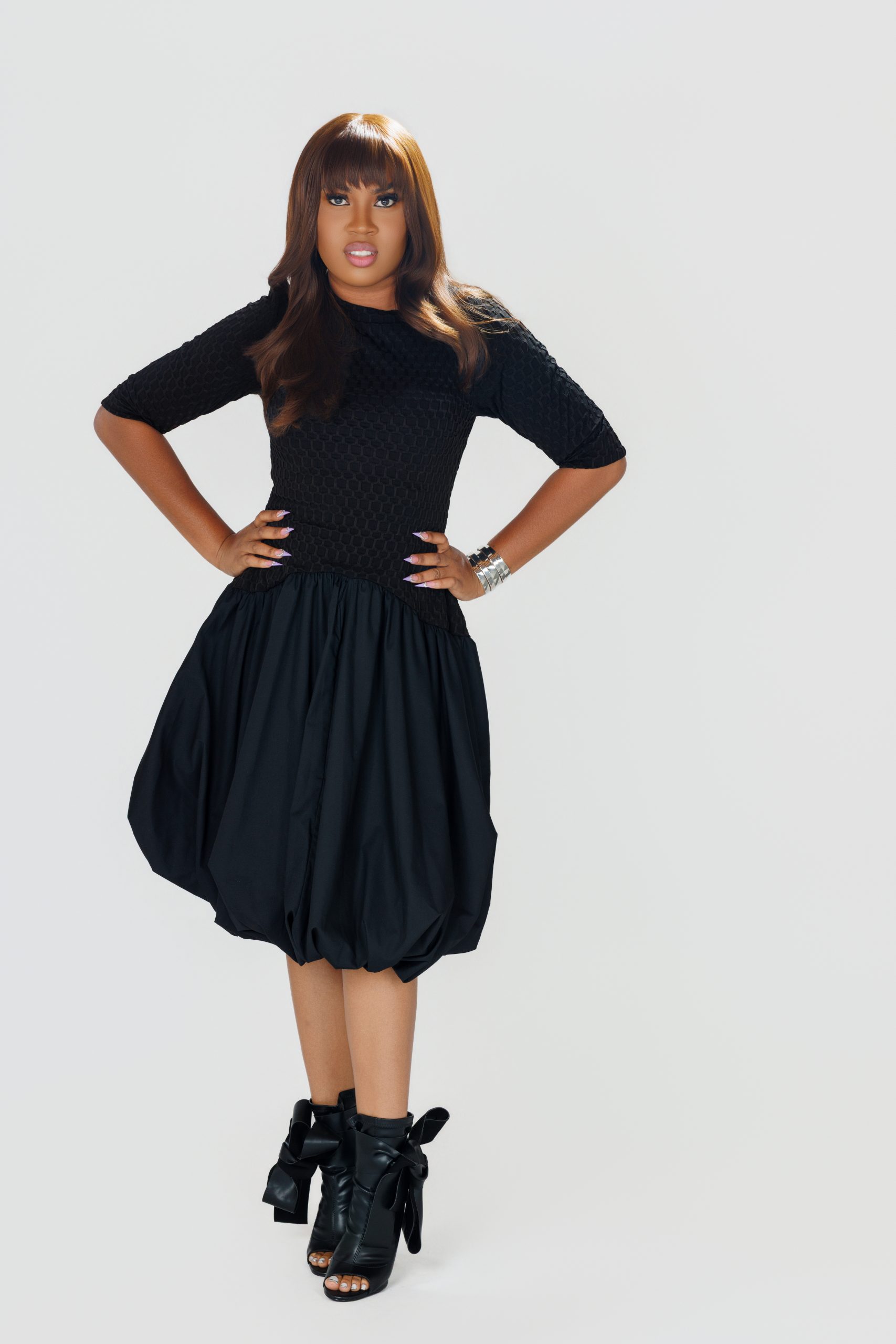 Ballooning My Way Black Puff Sleeve Midi Dress