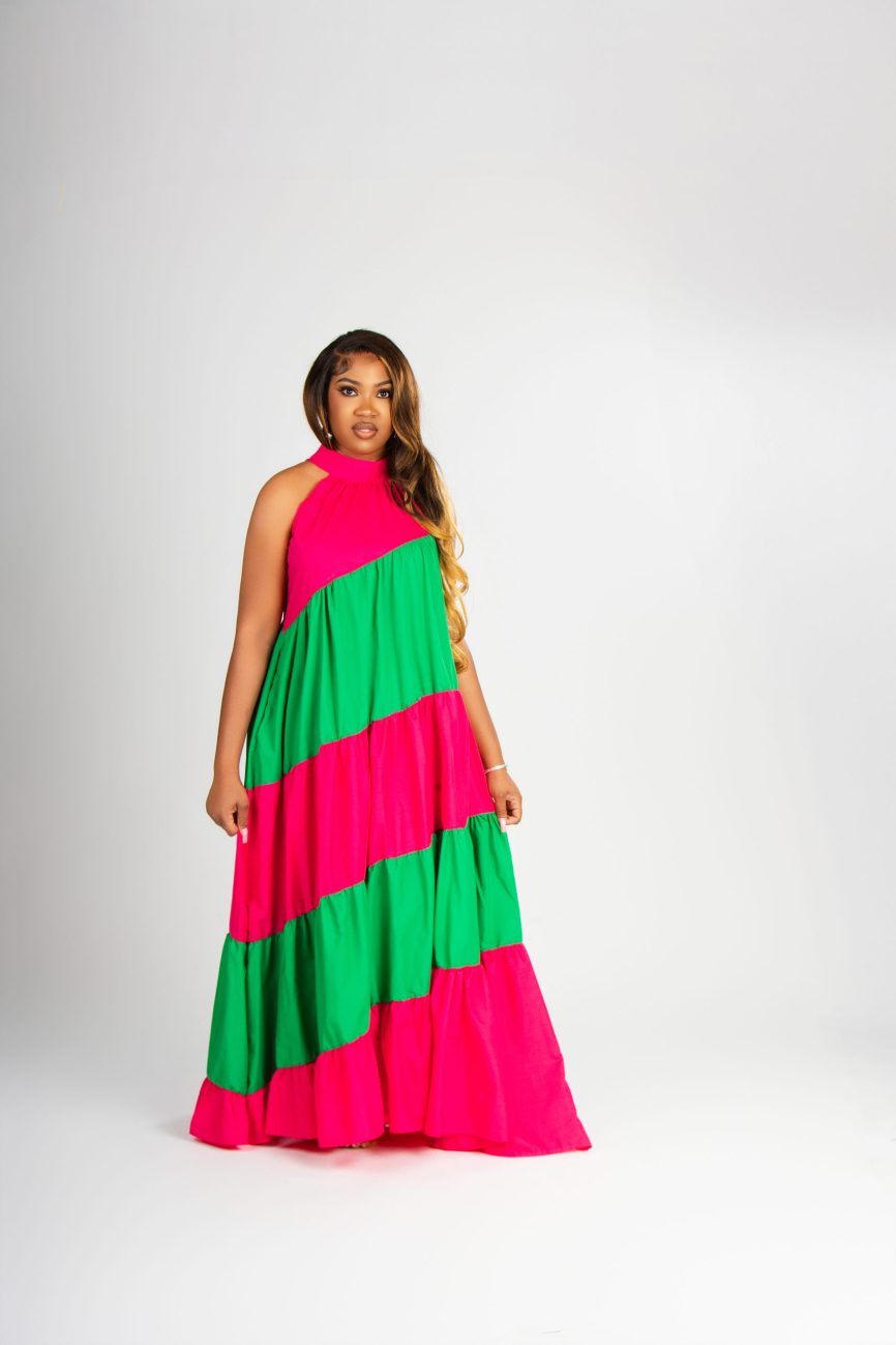Feeling The Flow Dress - Pink and Green, M