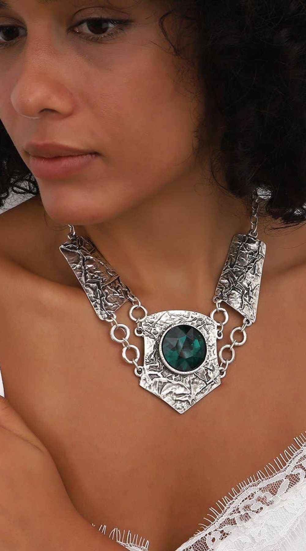 Ethnic Style Green Crystal Stone Necklace