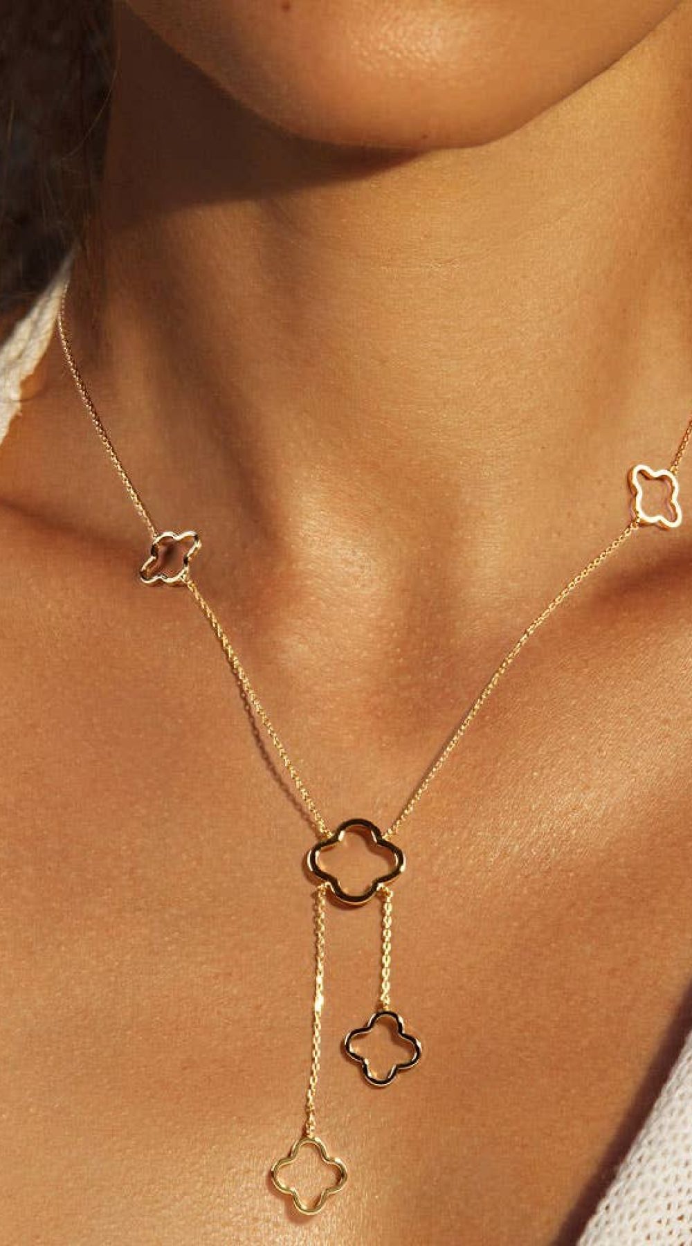 Gold Dipped Quatrefoil Station Necklace - 18" Length