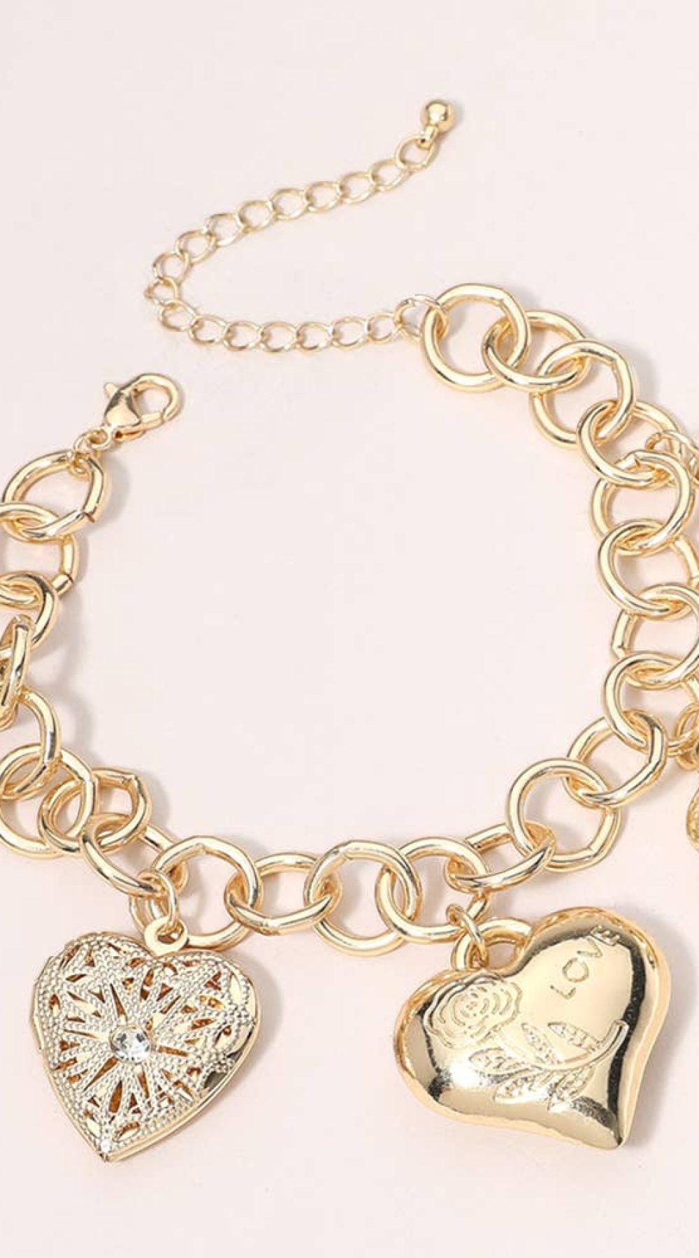 Heart Locket Metal Heart Charm Station Chain Bracelet