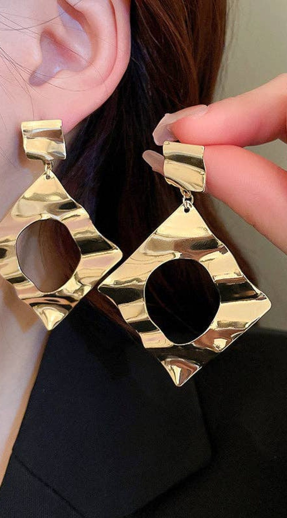 Geometric Solid Color Drop Earrings - Gold